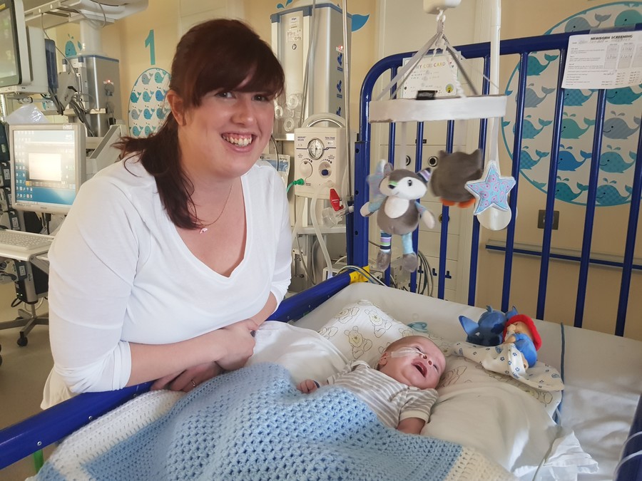 Mum Emma Campbell Reid and baby son Orion who is taking part in the trial