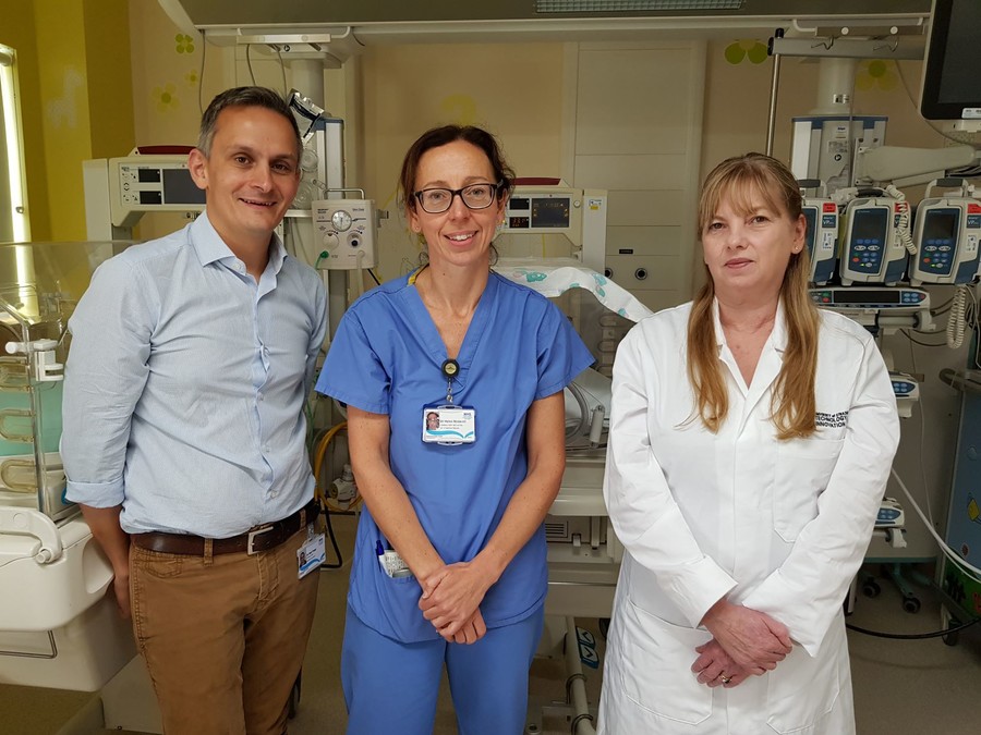 L R Consultant paediatricians Dr Neil Patel Dr Helen McDevitt with Professor Patricia Connolly of Strathclyde