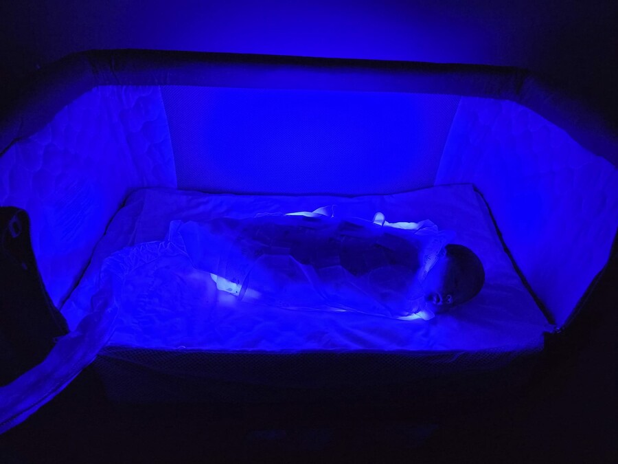 Cora with Hospital equipment