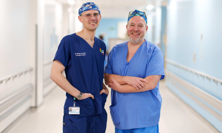 Surgeons in a corridor